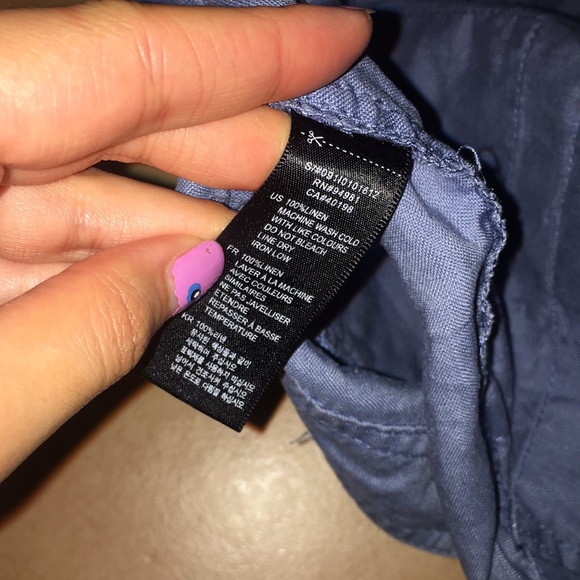 Linen Blue Button Shorts - Picture 5 of 5